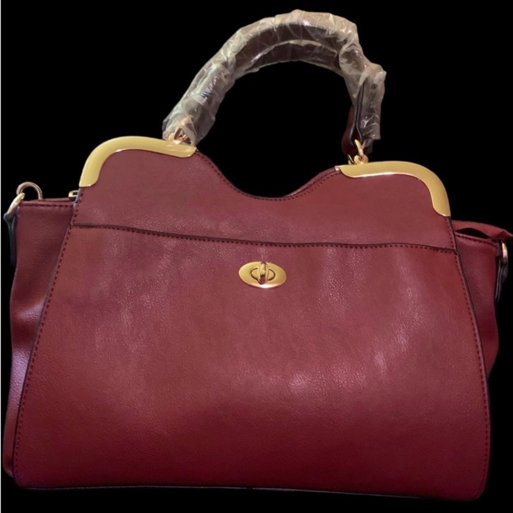 Elegant Burgundy Gold Plated Crossbody Handbag/Purse New